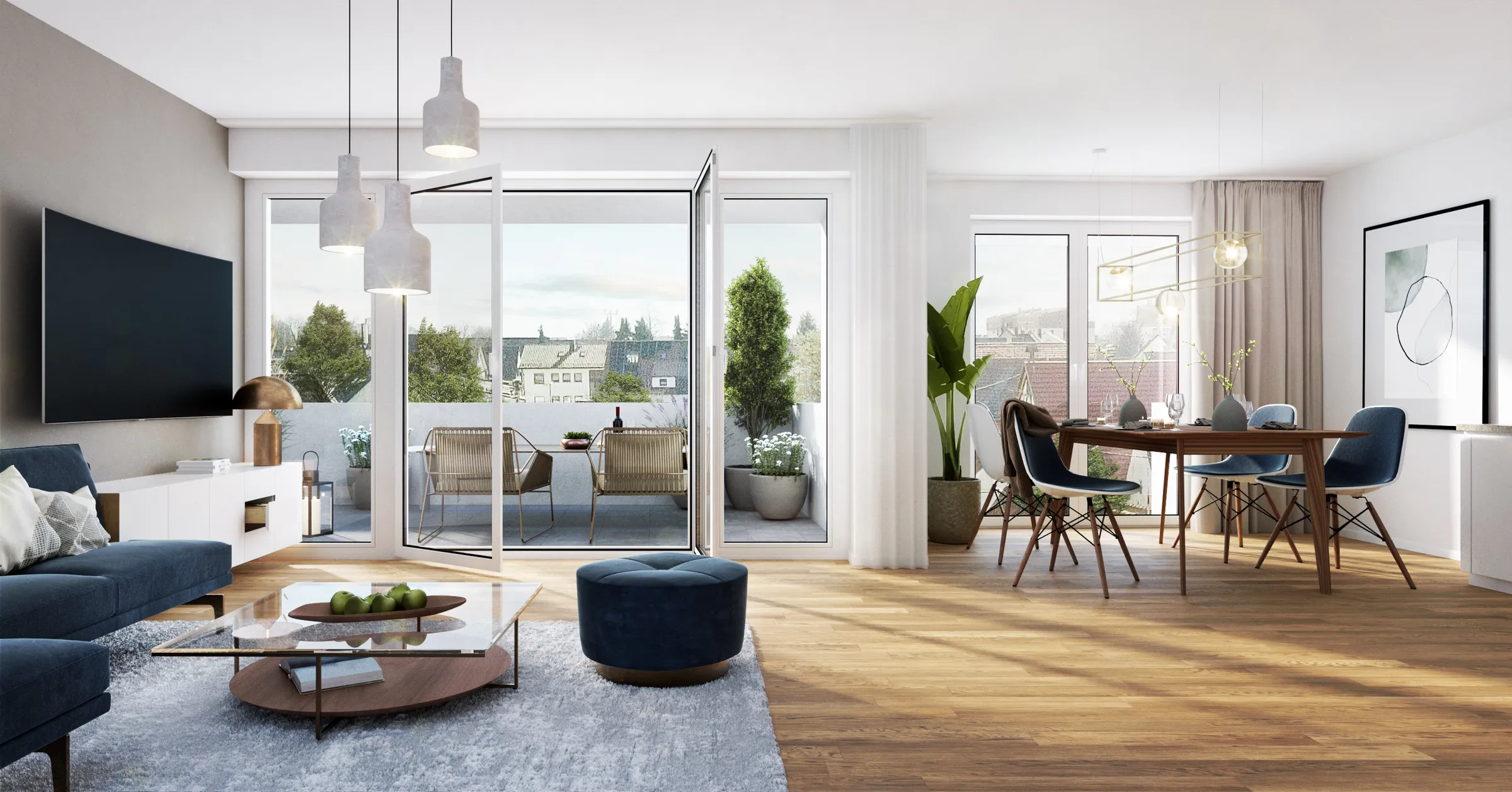Visualisierung: Wohnbereich Wohnung 10 im Dachgeschoss