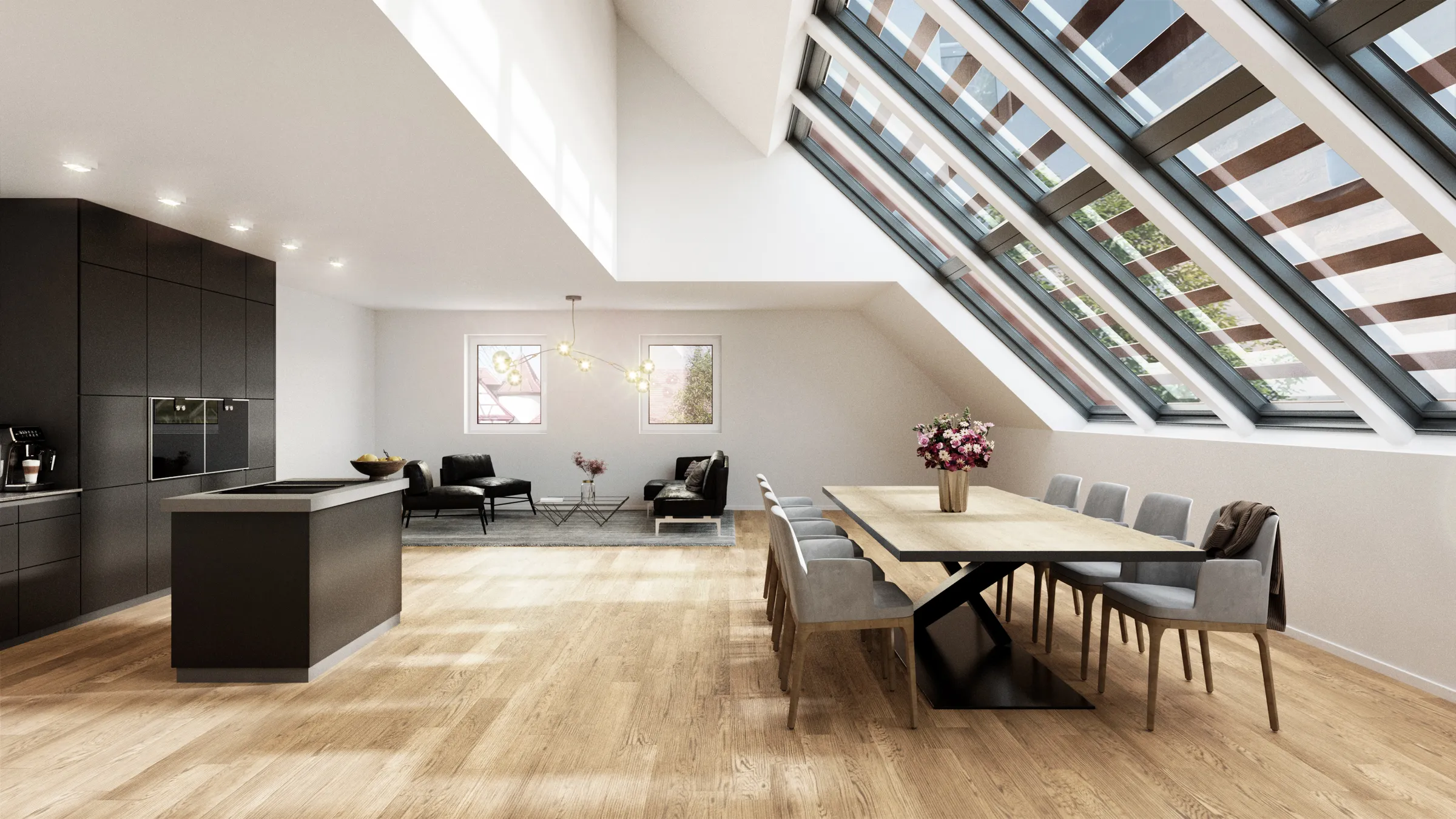 Visualisierung: Wohnküche Wohnung 17 im Dachgeschoss